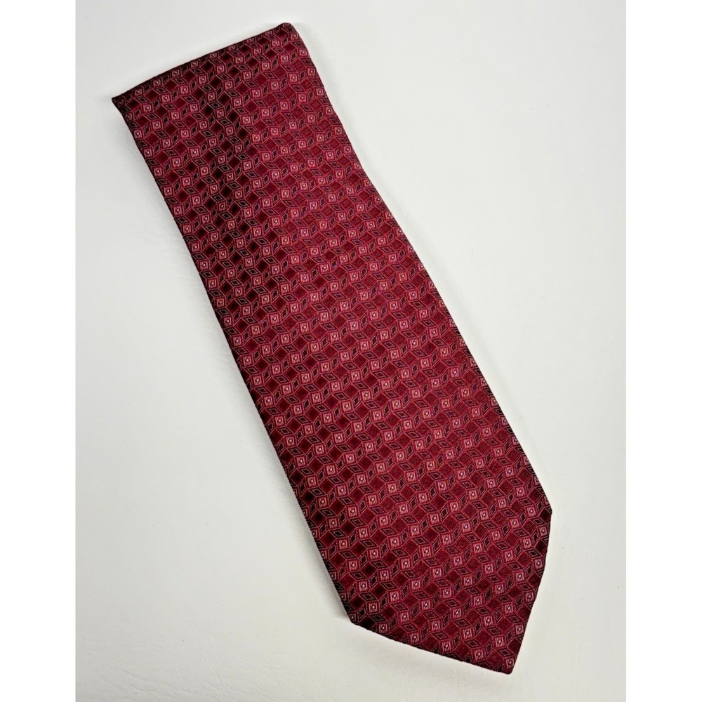 Daniel Cremieux Necktie Mens OS Burgundy Geometric Silk Signature Collection Tie